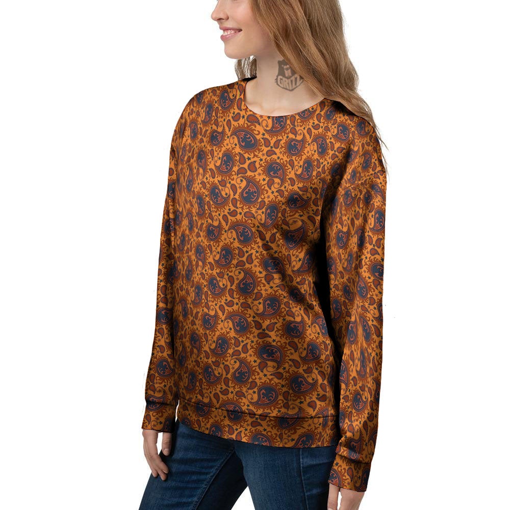 Paisley Bandana Orange Print Women's Sweatshirt-grizzshop