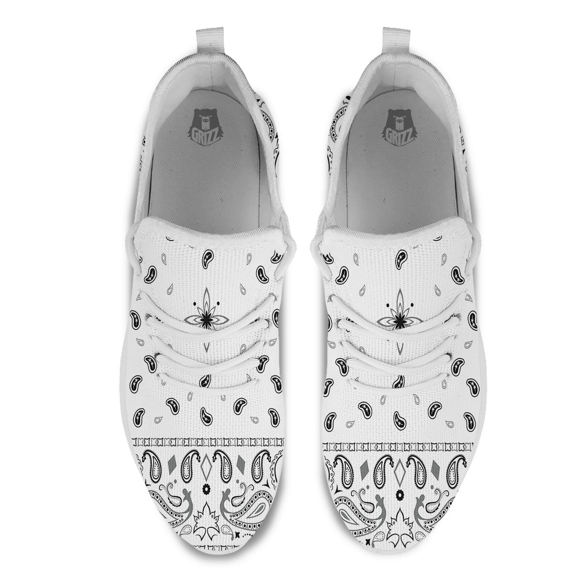 Paisley Bandana White And Black Print White Athletic Shoes-grizzshop