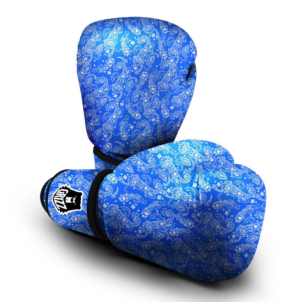 Paisley Blue Bohemian Print Pattern Boxing Gloves-grizzshop