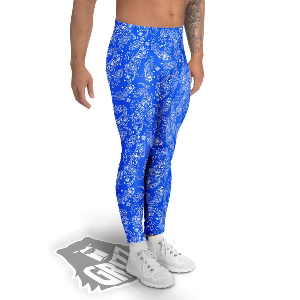 Paisley Blue Bohemian Print Pattern Men's Leggings-grizzshop