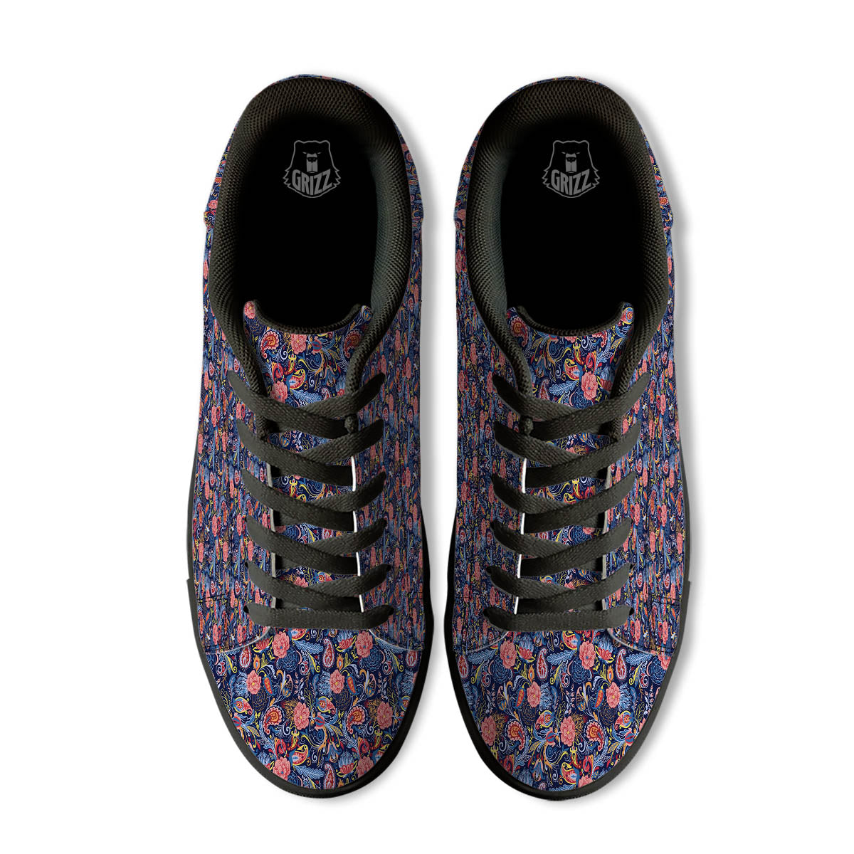 Paisley Blue Print Pattern Black Low Top Sneakers-grizzshop