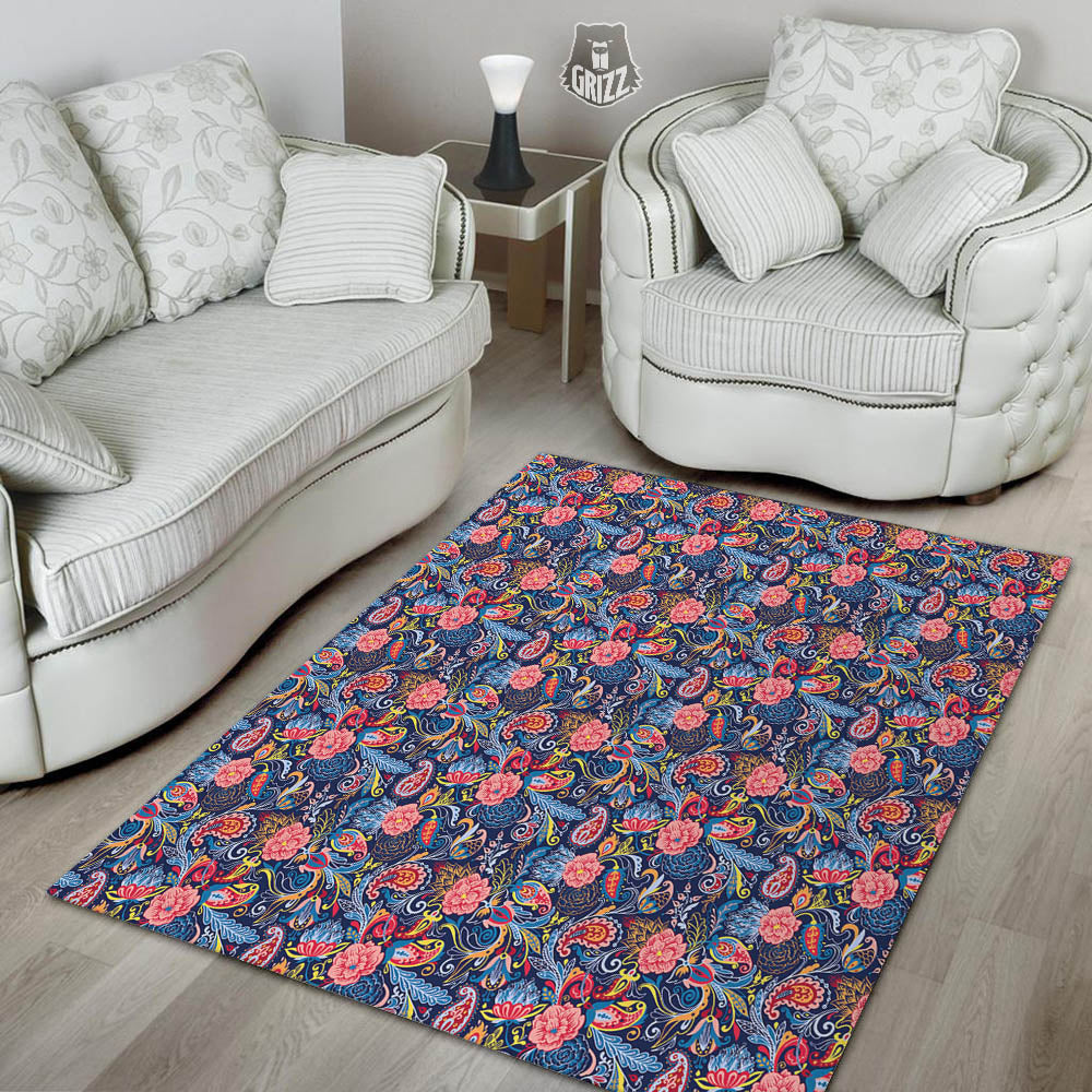 Paisley Blue Print Pattern Floor Mat-grizzshop