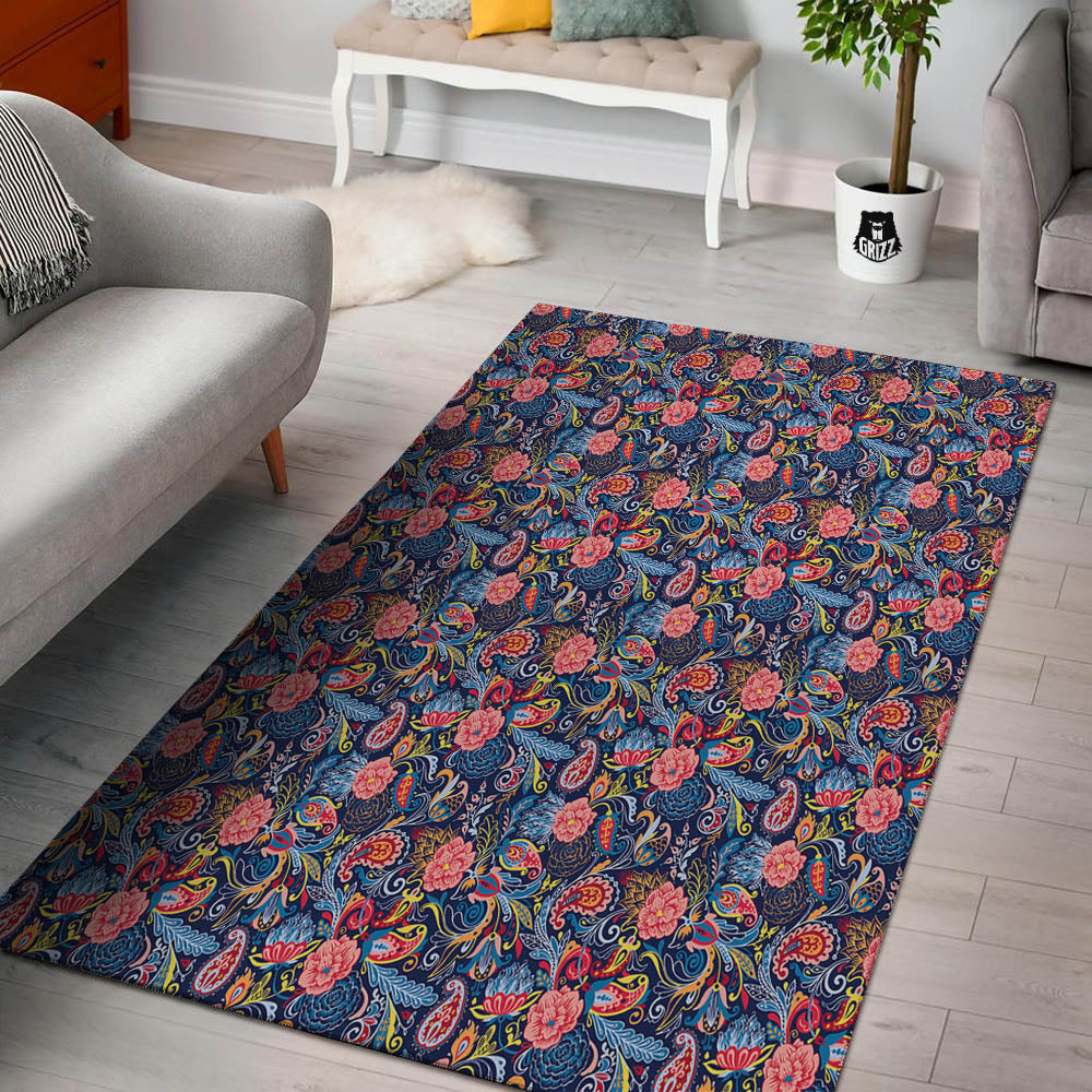 Paisley Blue Print Pattern Floor Mat-grizzshop