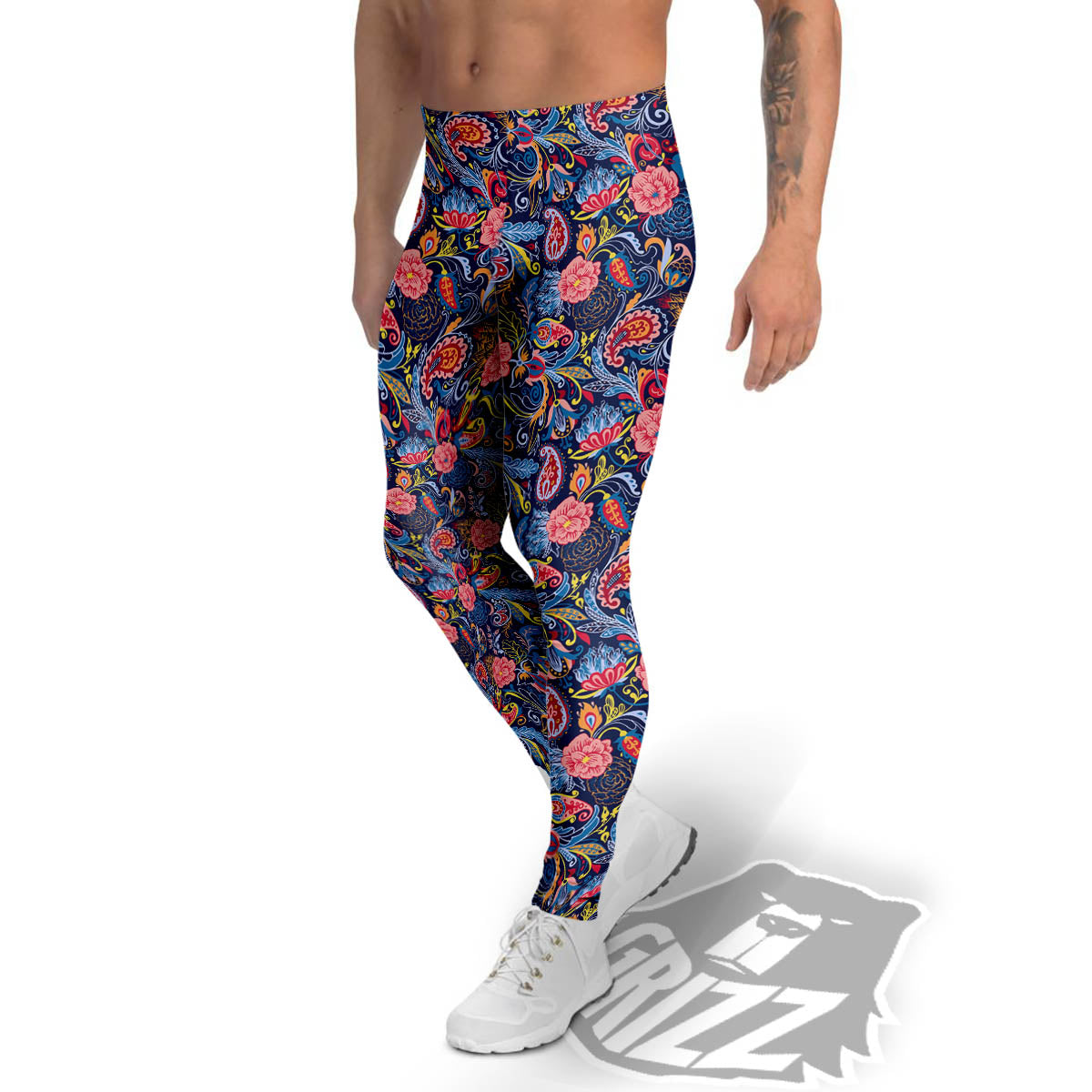 Paisley Blue Print Pattern Men's Leggings-grizzshop