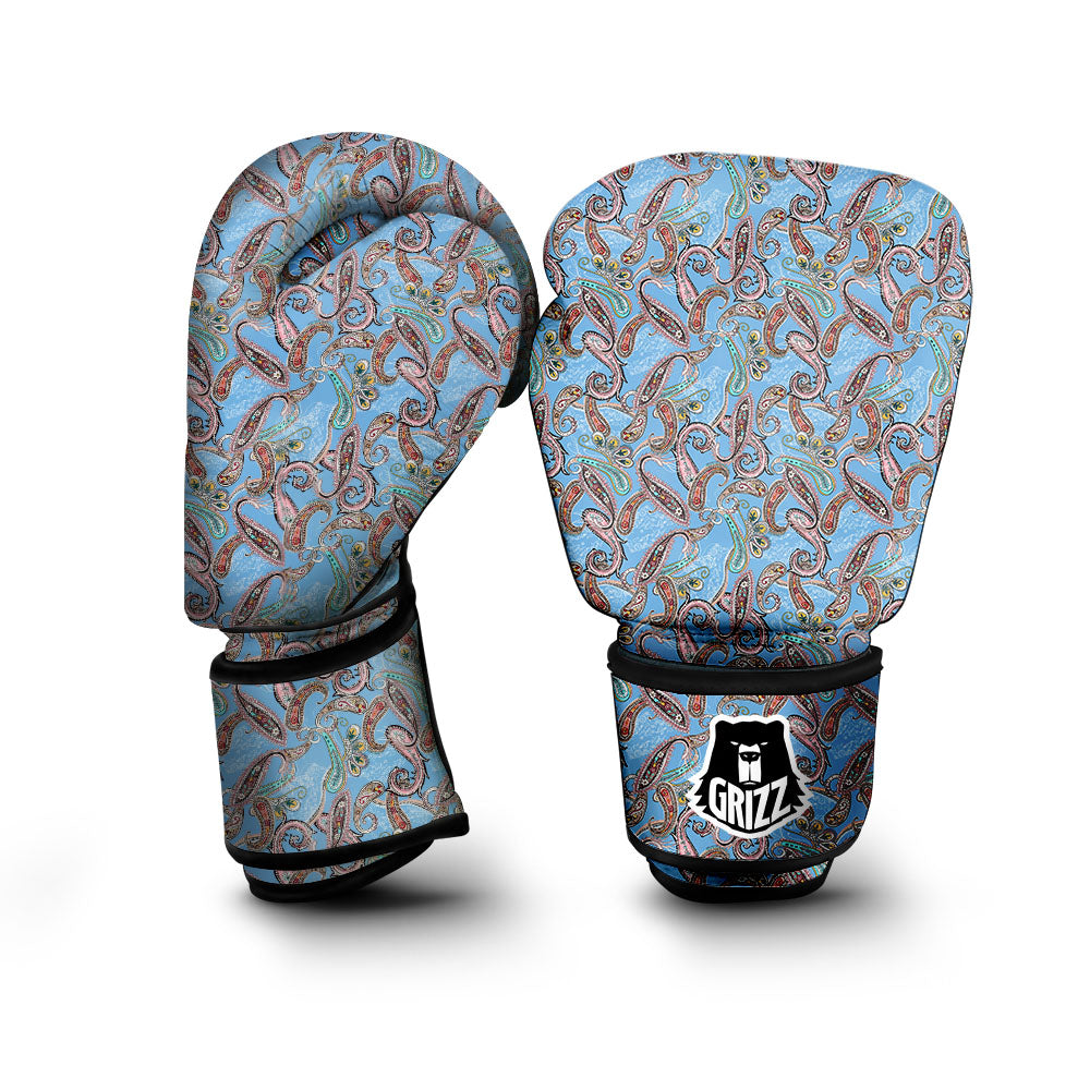 Paisley Bohemian Blue Sky Print Pattern Boxing Gloves-grizzshop