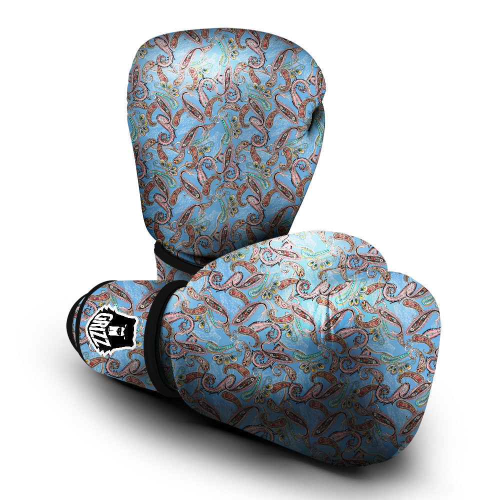 Paisley Bohemian Blue Sky Print Pattern Boxing Gloves-grizzshop