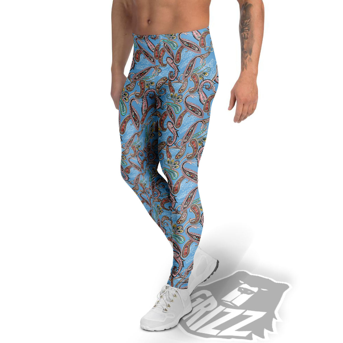 Paisley Bohemian Blue Sky Print Pattern Men's Leggings-grizzshop