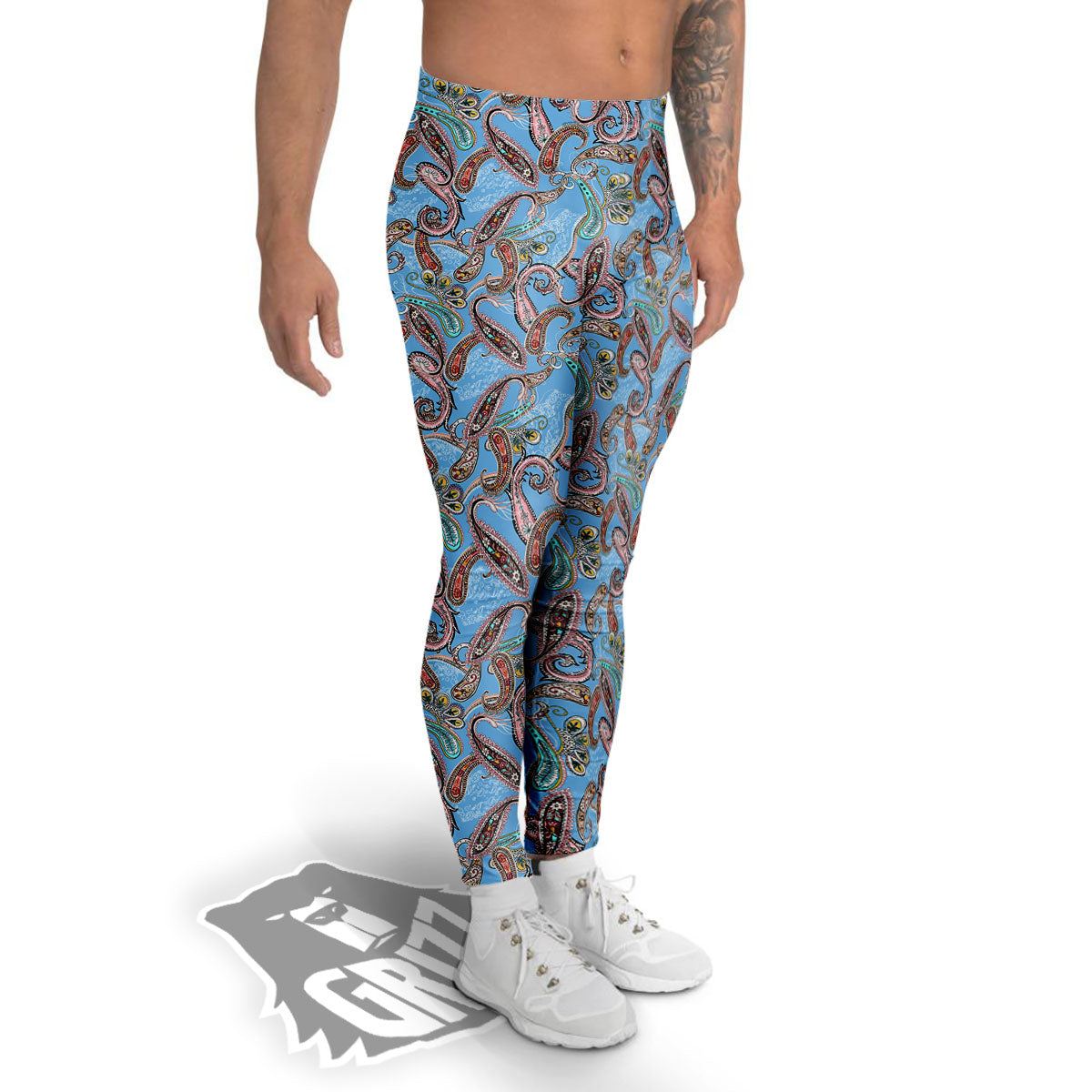 Paisley Bohemian Blue Sky Print Pattern Men's Leggings-grizzshop