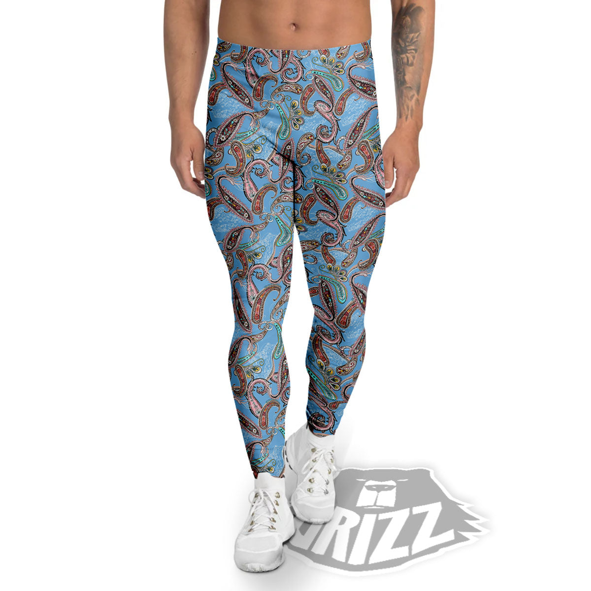 Paisley Bohemian Blue Sky Print Pattern Men's Leggings-grizzshop