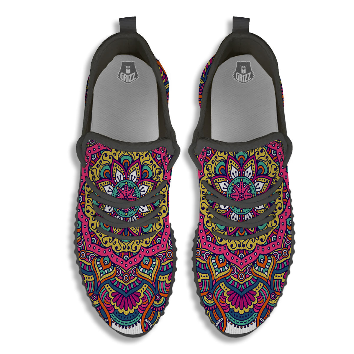 Paisley Boho Colorful Print Black Walking Shoes-grizzshop