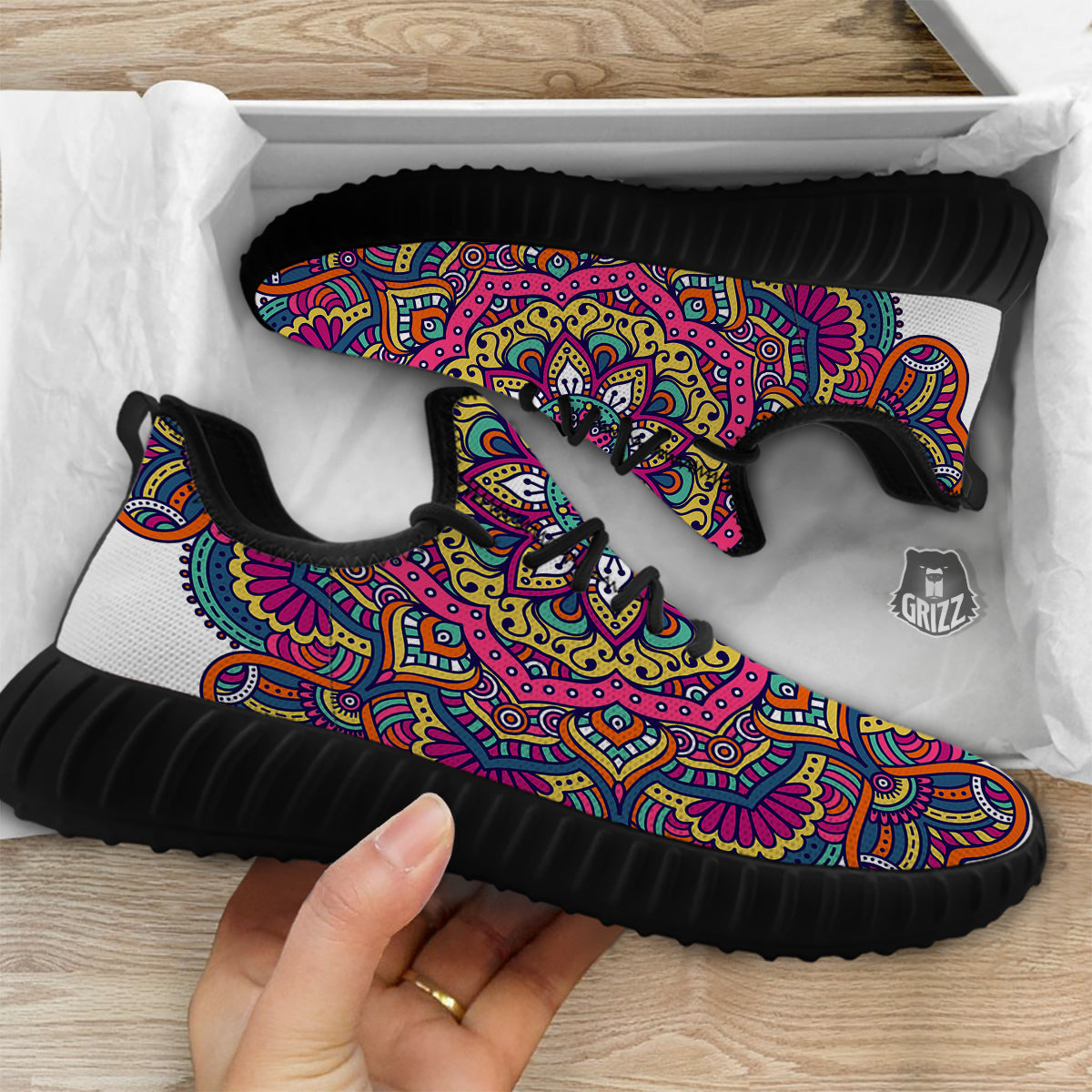 Paisley Boho Colorful Print Black Walking Shoes-grizzshop