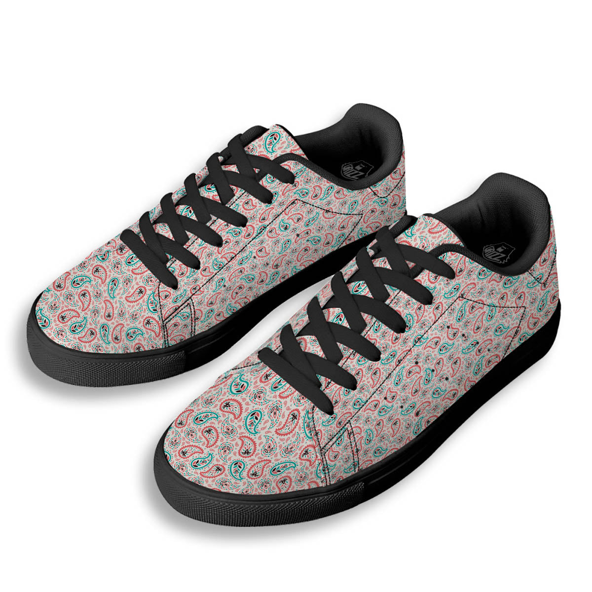 Paisley Boho Colorful Print Pattern Black Low Top Sneakers-grizzshop