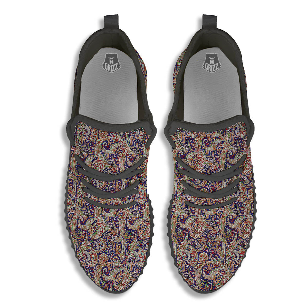Paisley Indian Colorful Print Pattern Black Walking Shoes-grizzshop