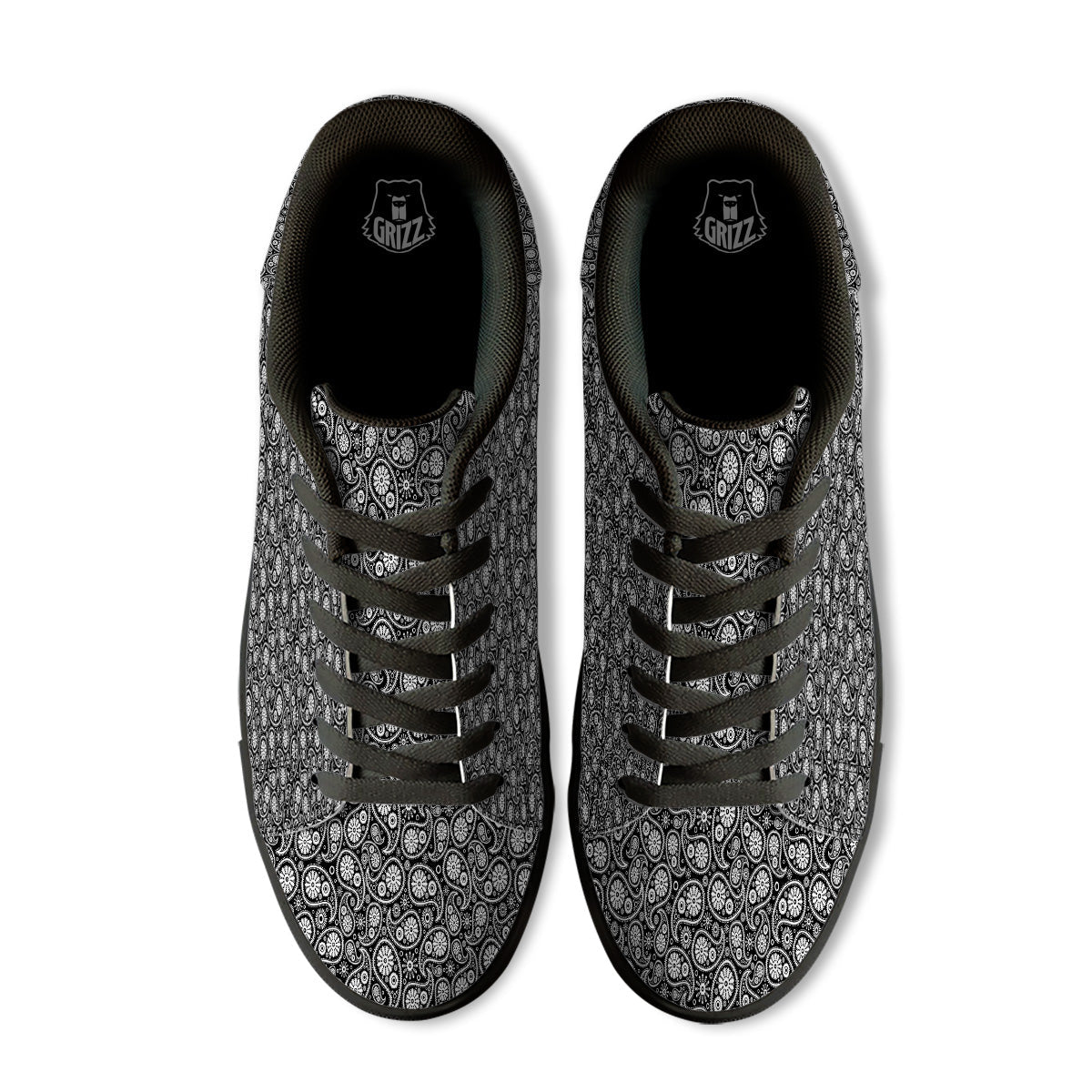 Paisley Ornament Black White And Flora Print Pattern Black Low Top Sneakers-grizzshop