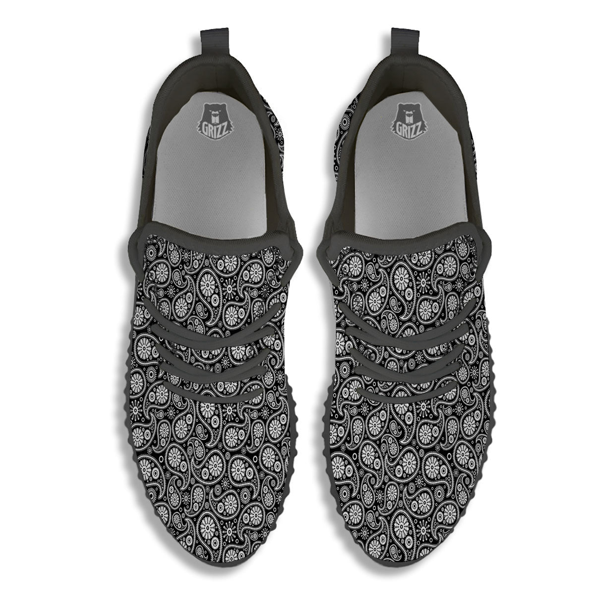 Paisley Ornament Black White And Flora Print Pattern Black Walking Shoes-grizzshop