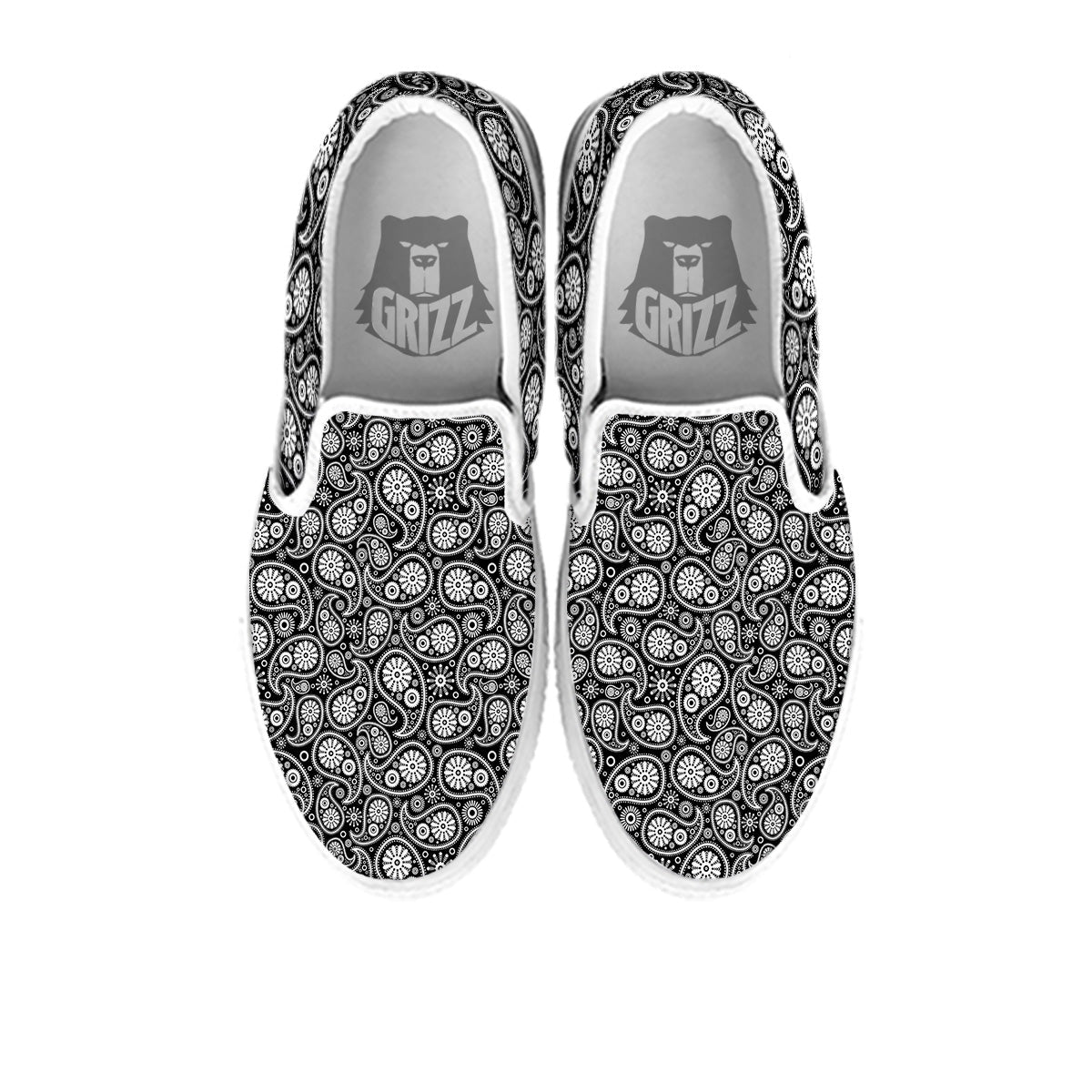 Paisley Ornament Black White And Flora Print Pattern White Slip On Shoes-grizzshop