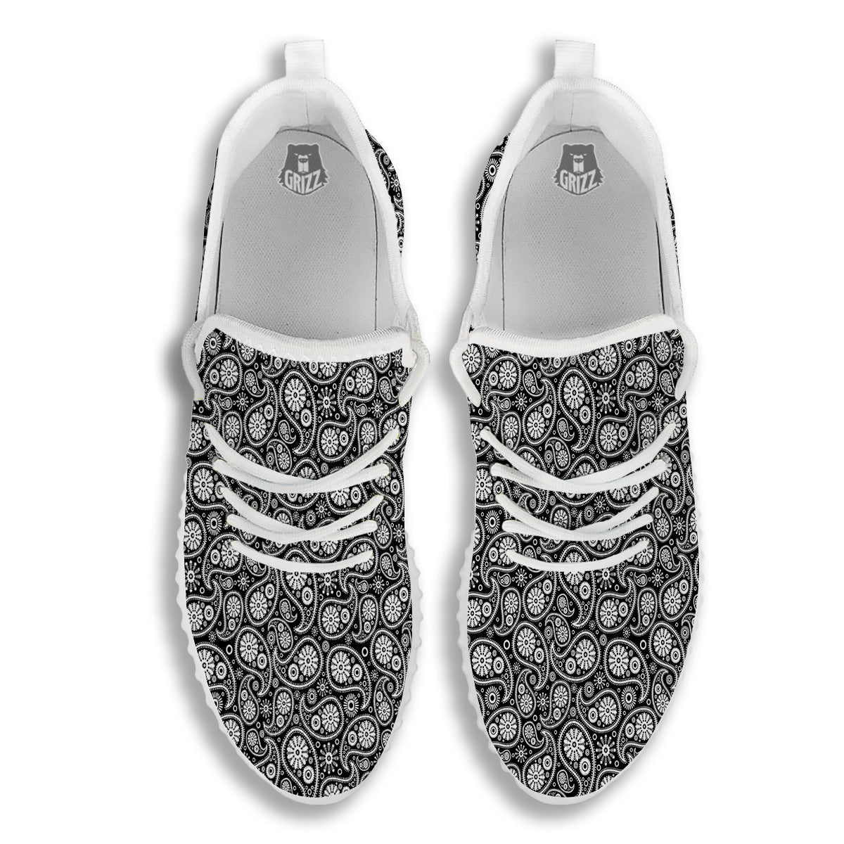 Paisley Ornament Black White And Flora Print Pattern White Walking Shoes-grizzshop