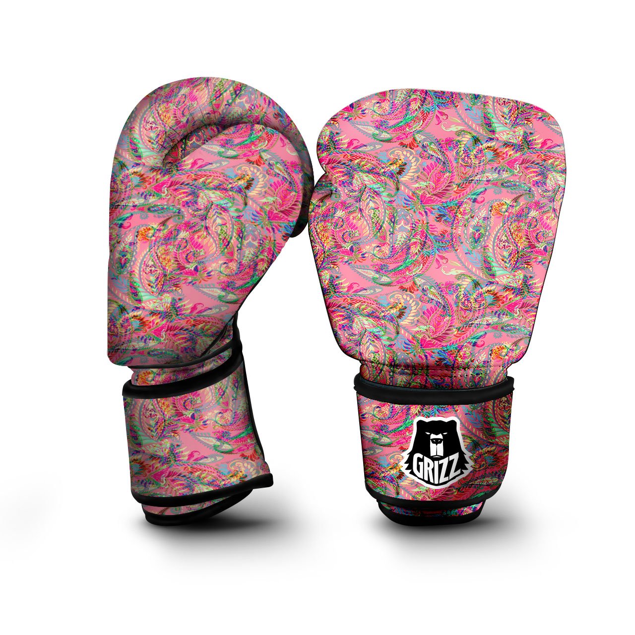 Paisley Pink Print Pattern Boxing Gloves-grizzshop
