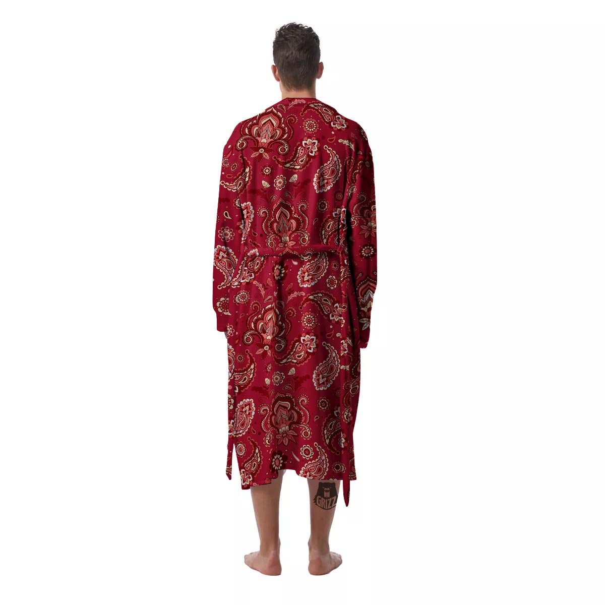 Paisley Red Print Pattern Men's Robe-grizzshop
