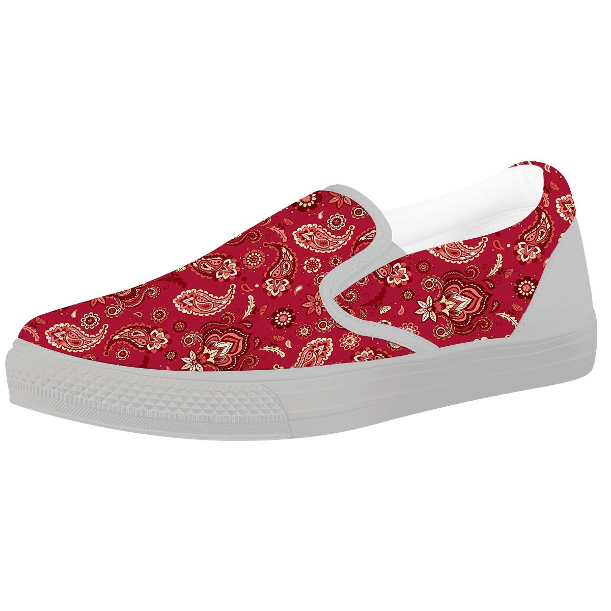 Paisley Red Print Pattern White Slip On Shoes-grizzshop