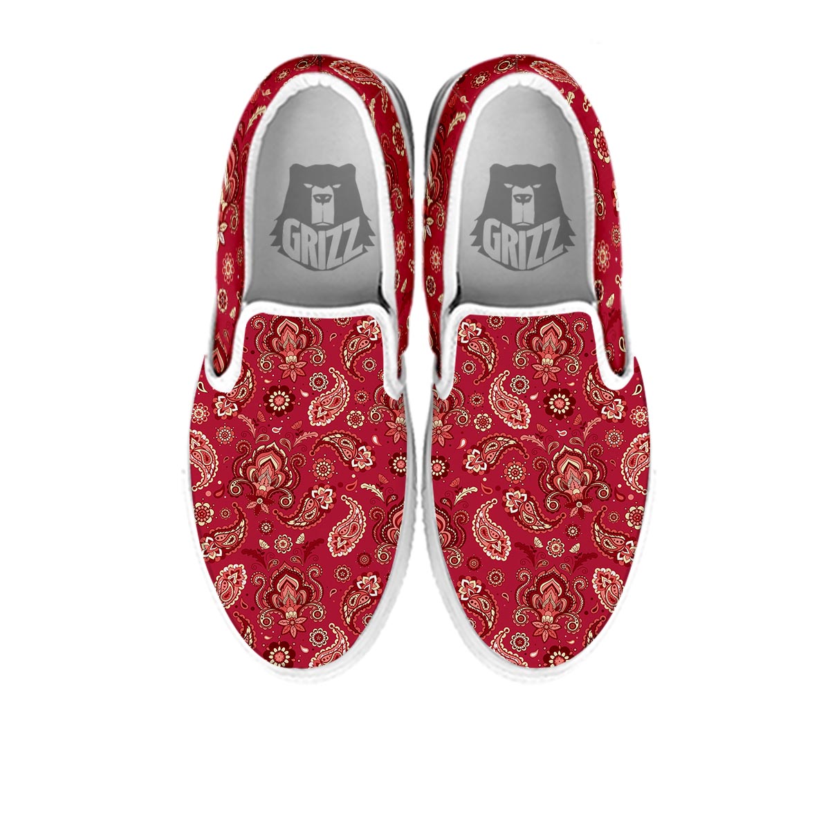 Paisley Red Print Pattern White Slip On Shoes-grizzshop