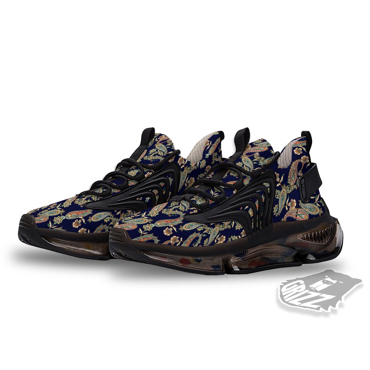 Paisley Retro Print Pattern Black Gym Shoes-grizzshop