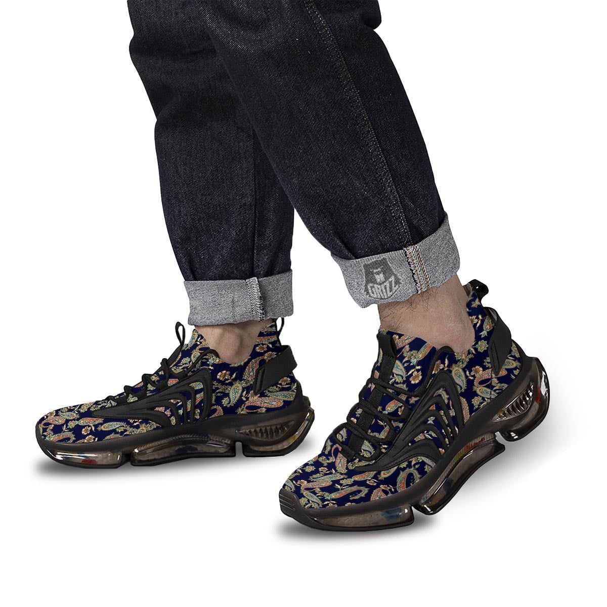 Paisley Retro Print Pattern Black Gym Shoes-grizzshop