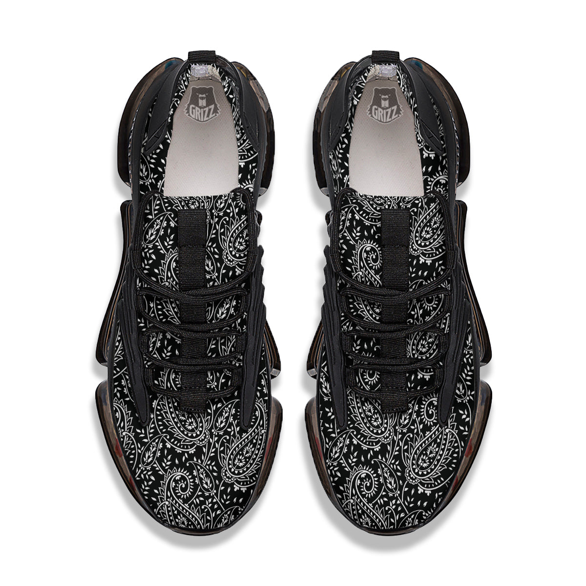 Paisley White And Black Print Pattern Black Gym Shoes-grizzshop