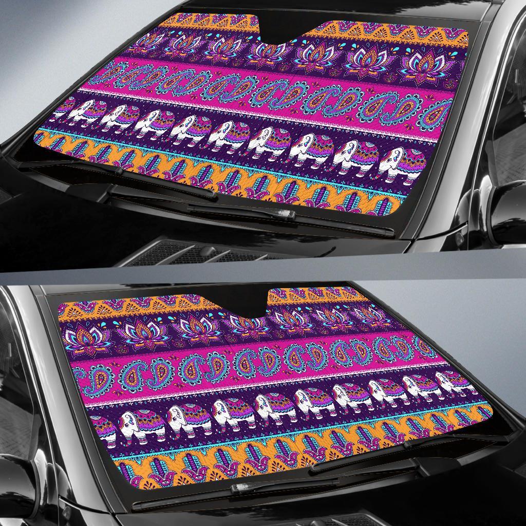 Paisleys Elephant Pattern Print Car Sun Shade-grizzshop