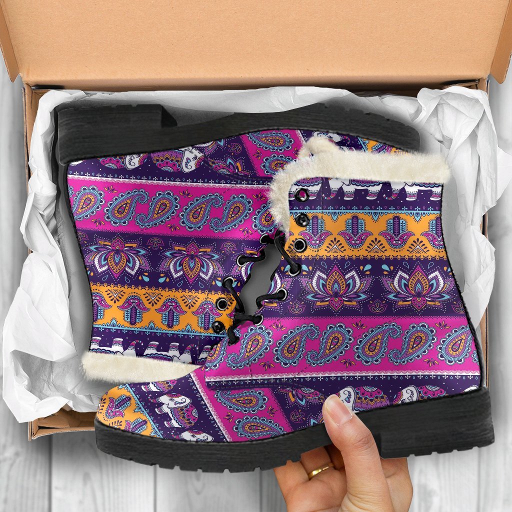 Paisleys Elephant Pattern Print Comfy Winter Boots-grizzshop