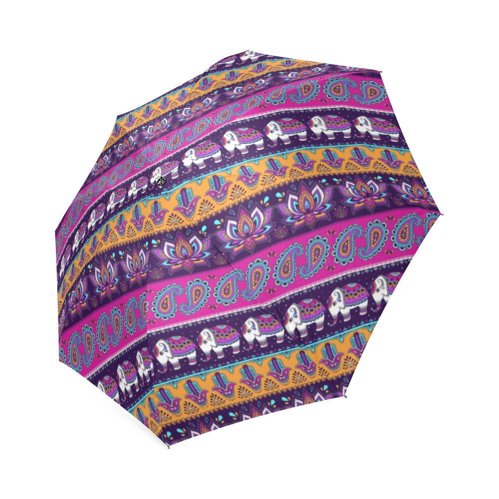 Paisleys Elephant Pattern Print Foldable Umbrella-grizzshop