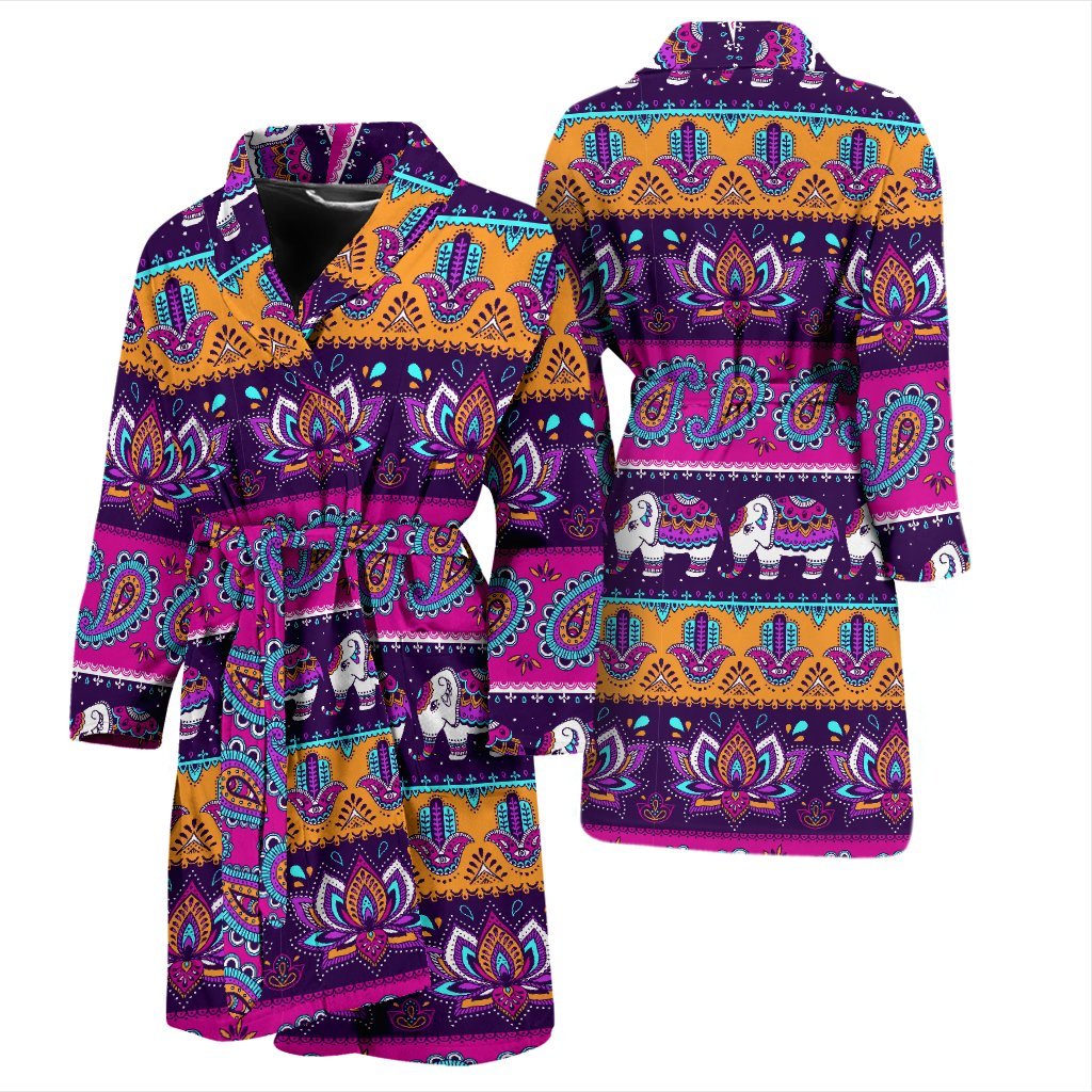 Paisleys Elephant Pattern Print Men Long Robe-grizzshop