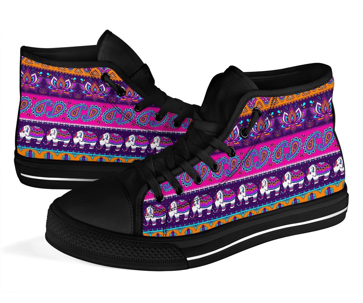 Paisleys Elephant Pattern Print Men Women's High Top Shoes-grizzshop