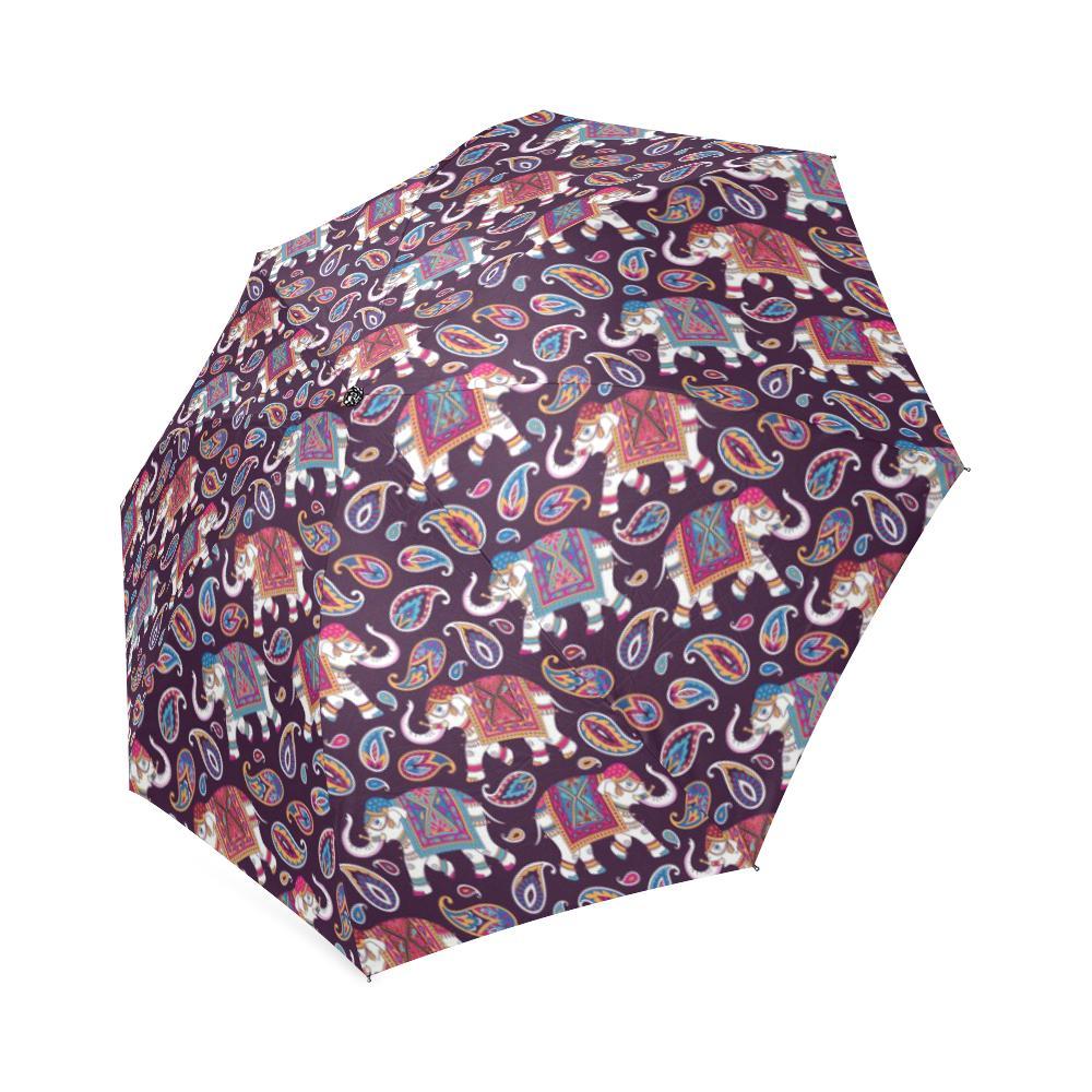 Paisleys Elephant Print Foldable Umbrella-grizzshop