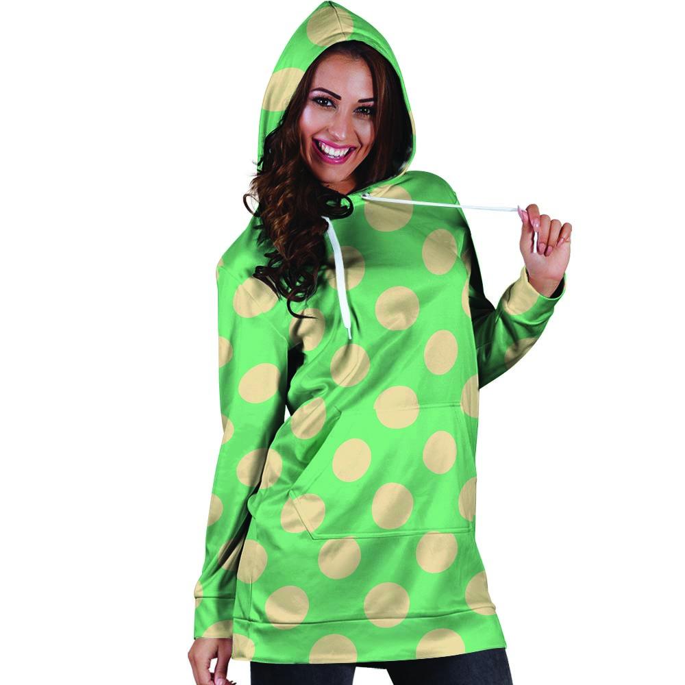 Pale Green Polka Dot Hoodie Dress-grizzshop