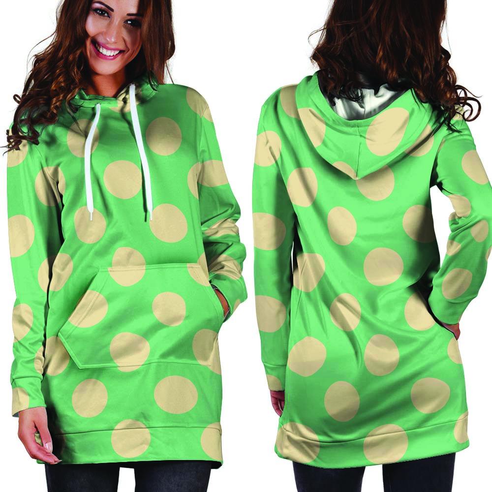 Pale Green Polka Dot Hoodie Dress-grizzshop