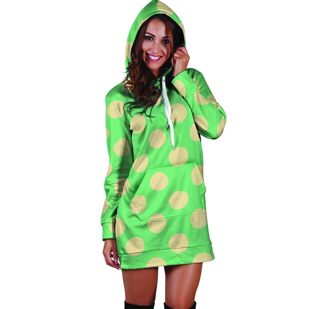Pale Green Polka Dot Hoodie Dress-grizzshop