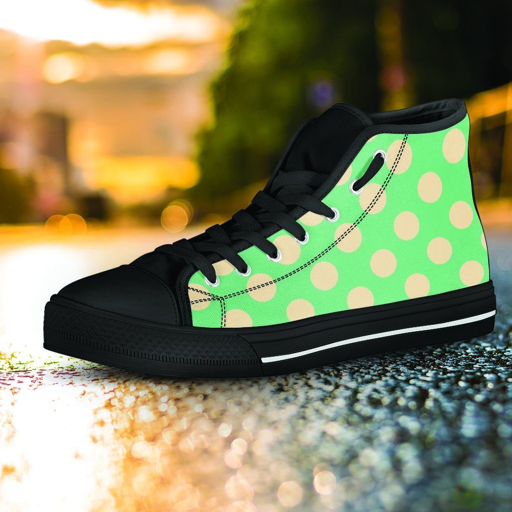 Pale Green Polka Dot Women's High Top Shoes-grizzshop