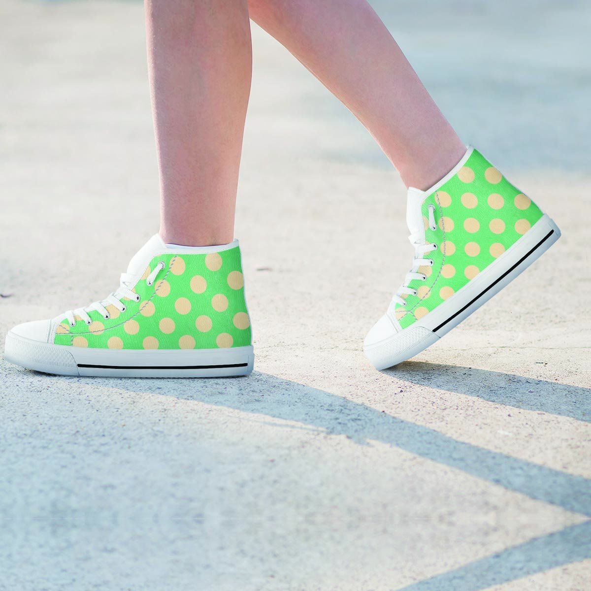 Pale Green Polka Dot Women's High Top Shoes-grizzshop