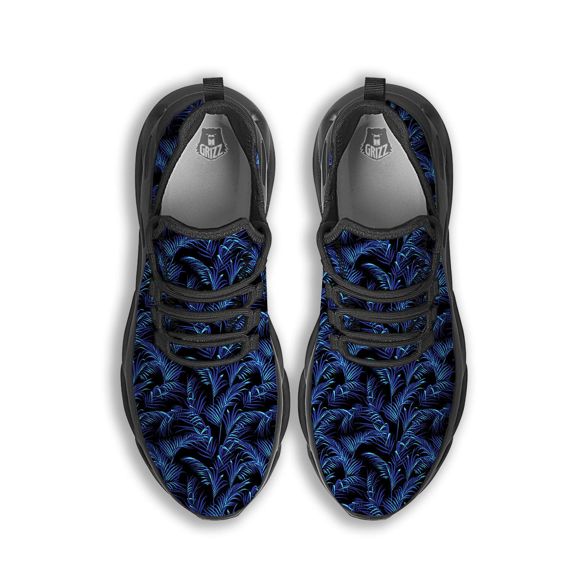 Palm Leaf Dark Tropical Print Pattern Black Running Shoes-grizzshop