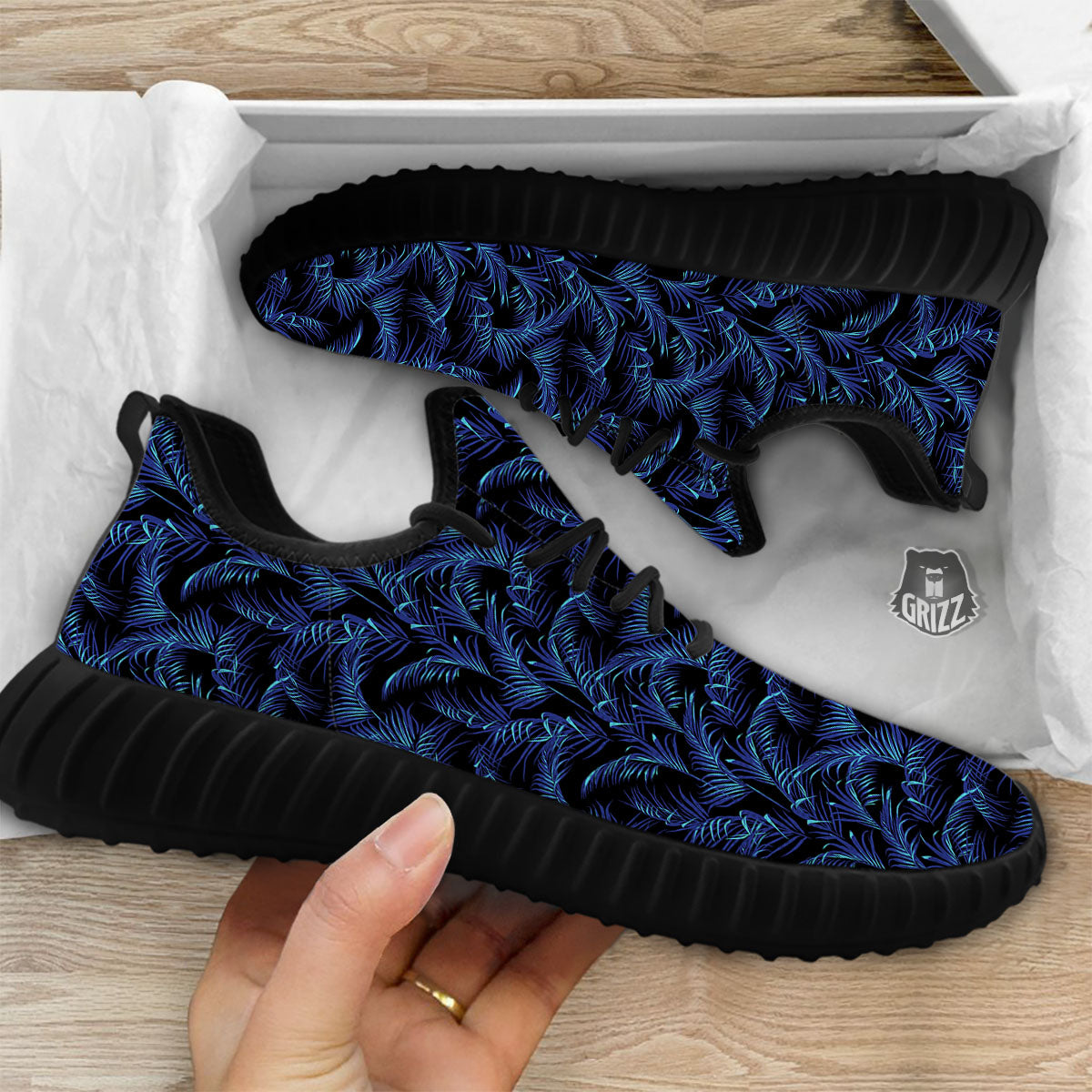 Palm Leaf Dark Tropical Print Pattern Black Walking Shoes-grizzshop