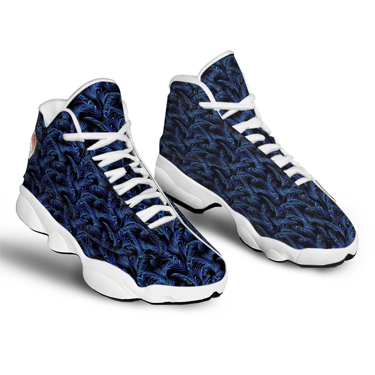 Palm Leaf Dark Tropical Print Pattern White Basketball Shoes-grizzshop