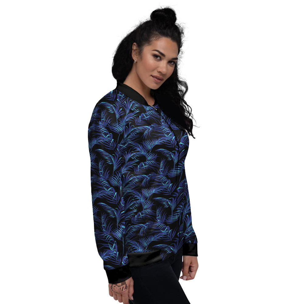 Palm Leaf Dark Tropical Print Pattern Women's Bomber Jacket-grizzshop