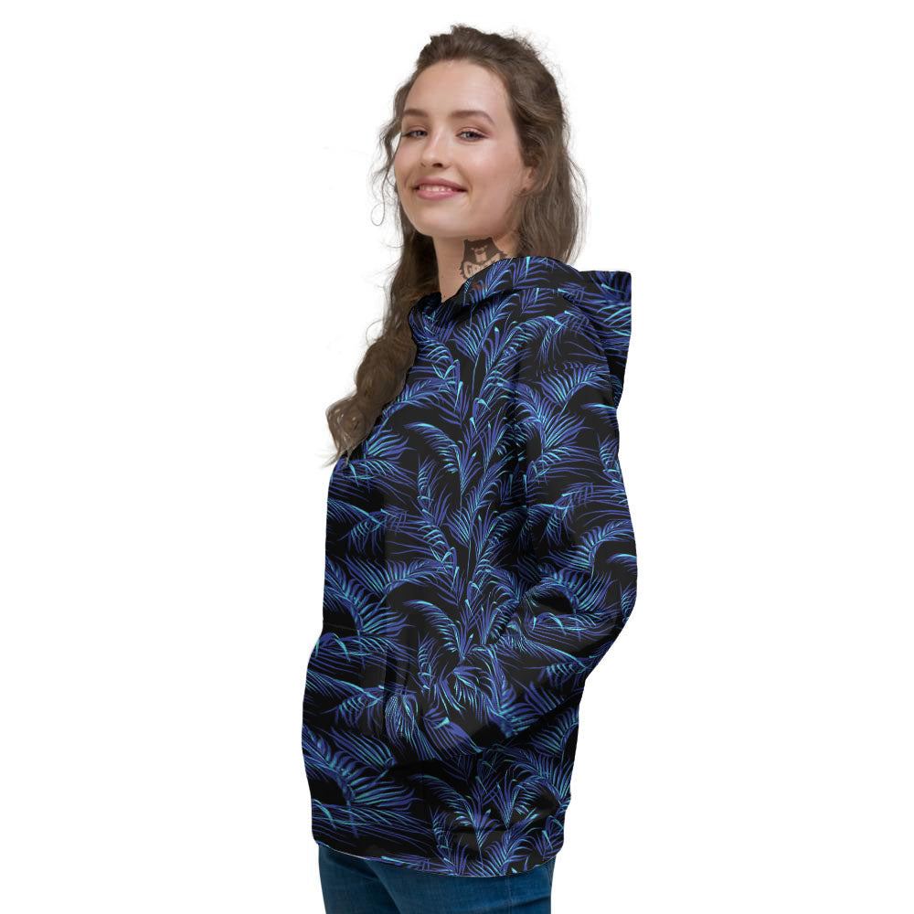 Palm Leaf Dark Tropical Print Pattern Women's Hoodie-grizzshop