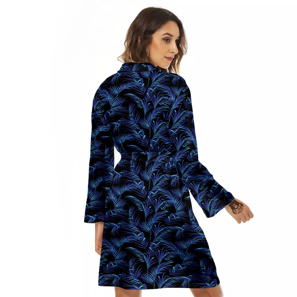 Palm Leaf Dark Tropical Print Pattern Women's Robe-grizzshop
