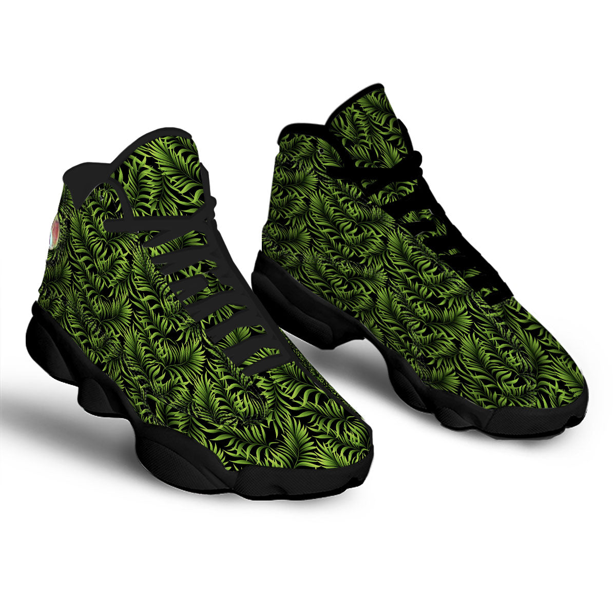 Palm Leaf Green Tropical Print Pattern Black Basketball Shoes-grizzshop