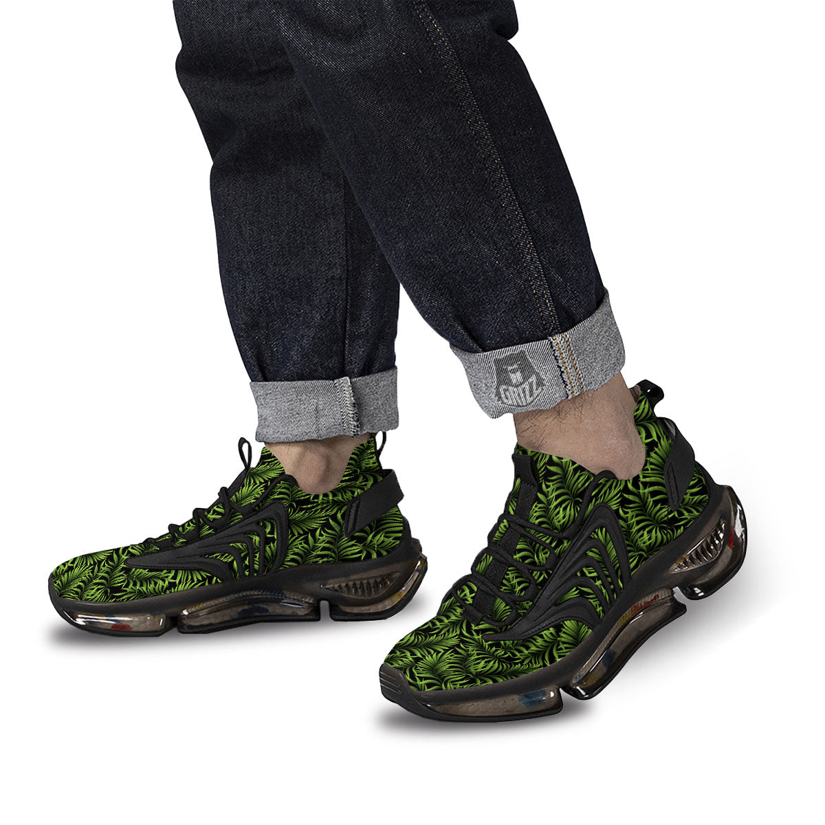 Palm Leaf Green Tropical Print Pattern Black Gym Shoes-grizzshop