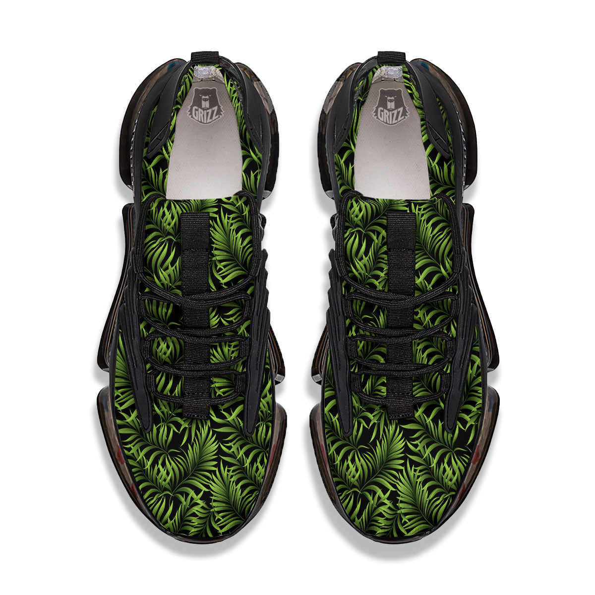 Palm Leaf Green Tropical Print Pattern Black Gym Shoes-grizzshop