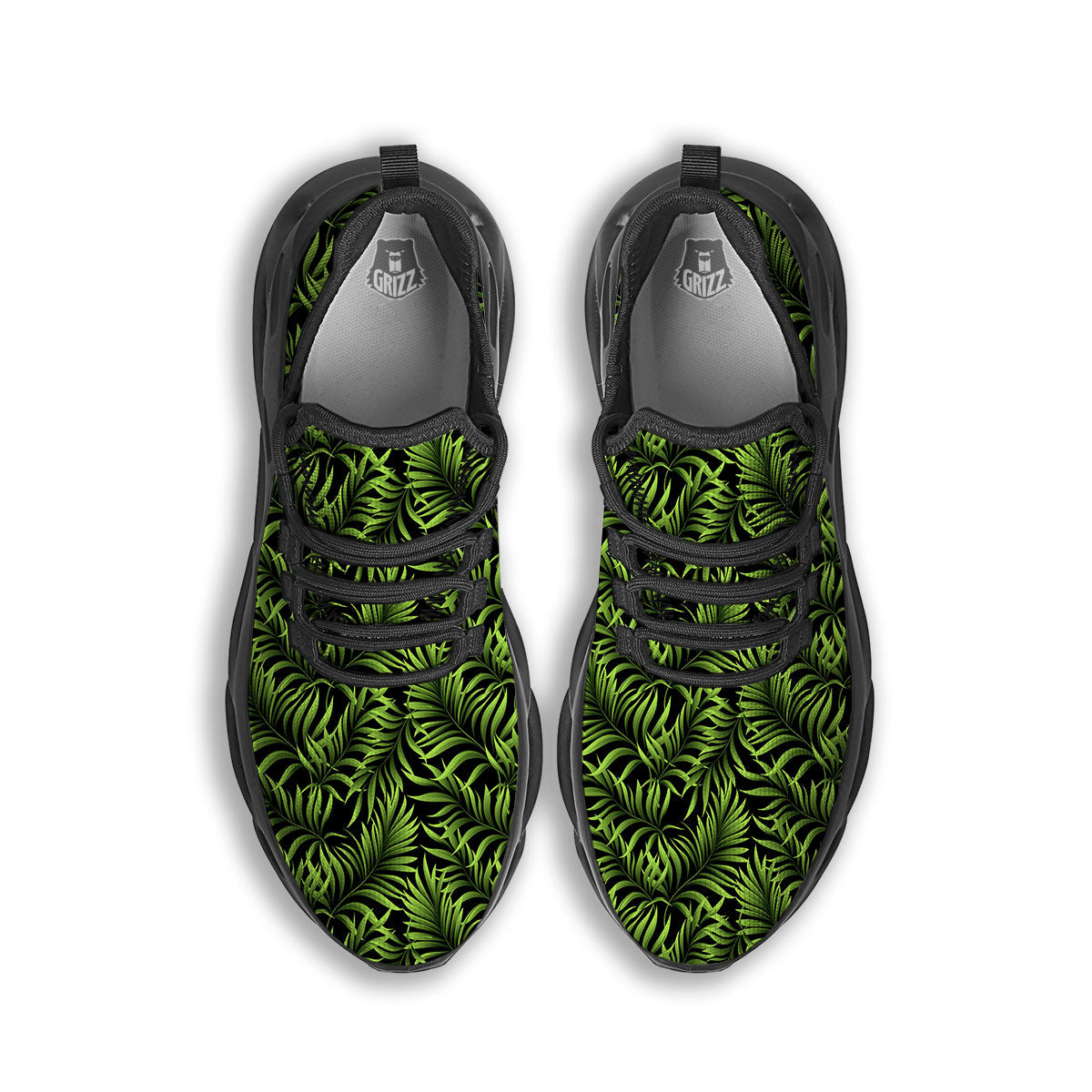 Palm Leaf Green Tropical Print Pattern Black Running Shoes-grizzshop