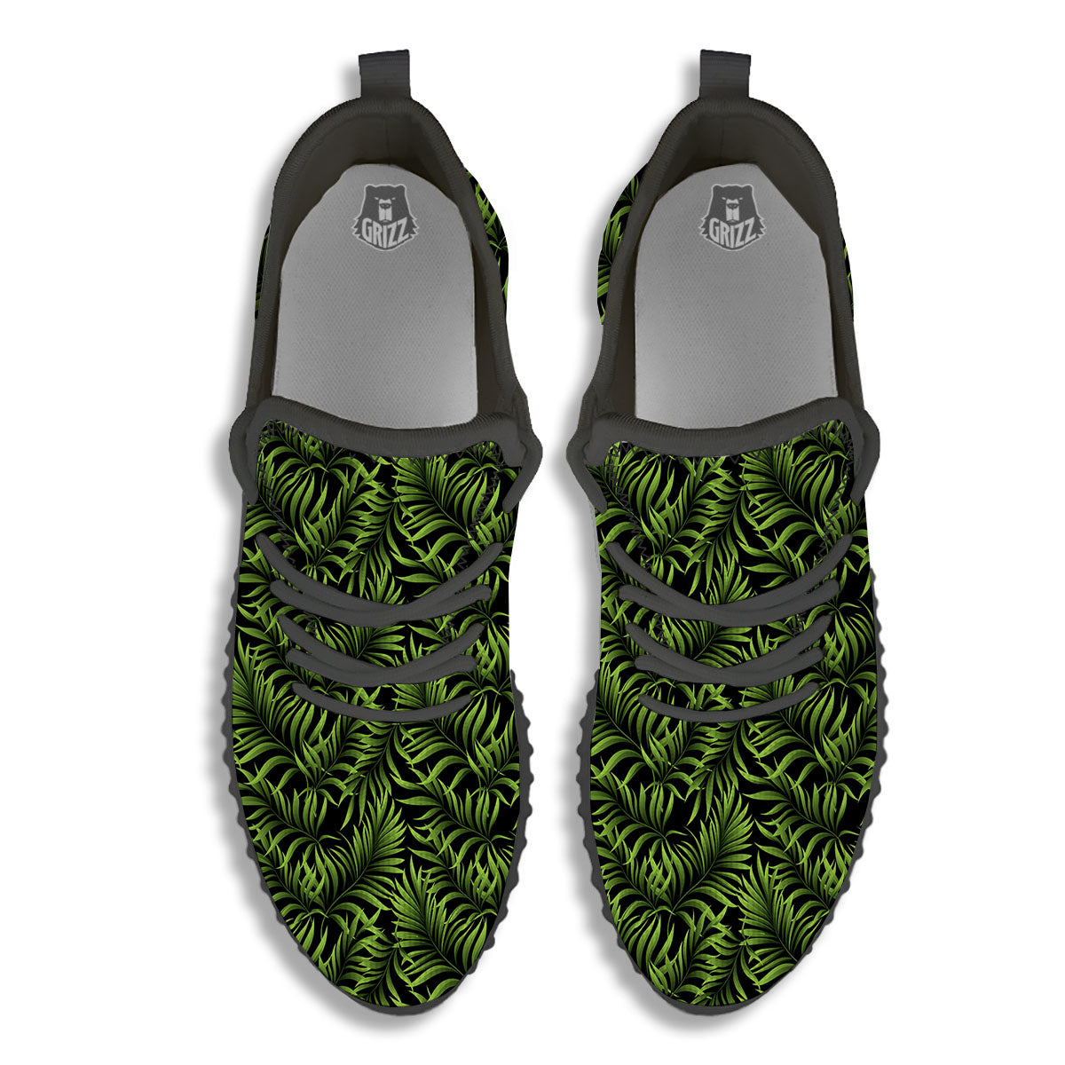 Palm Leaf Green Tropical Print Pattern Black Walking Shoes-grizzshop